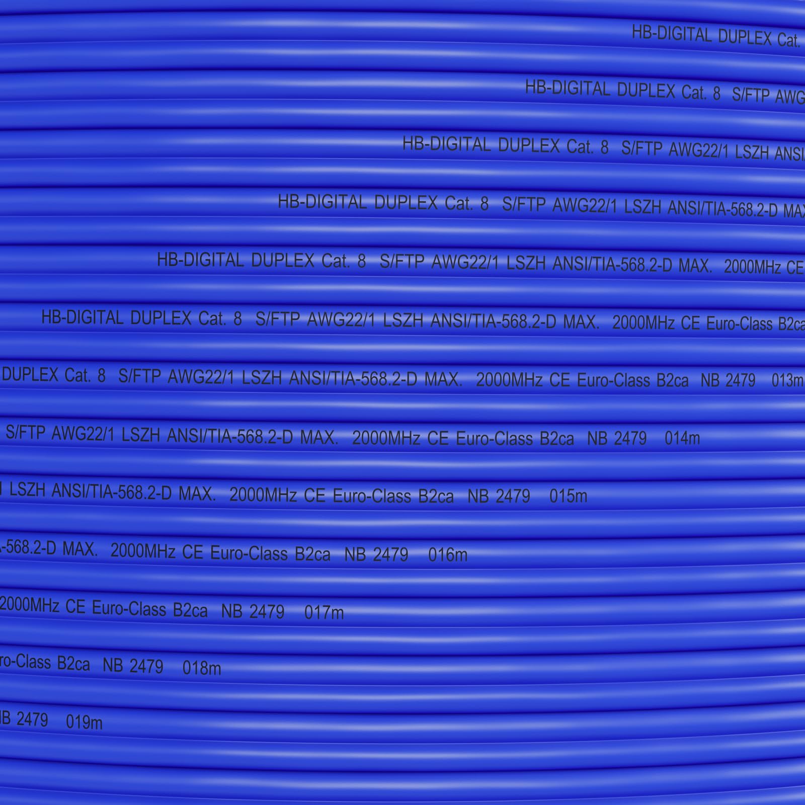 HB-DIGITAL Kabel sieciowy LAN 25 m kabel sieciowy LAN kabel instalacyjny Ethernet 40 Gbit/s AWG 22/1 czysta miedź S/FTP LSZH BauPVO klasa B2ca kabel do transmisji danych Duplex - niebieski