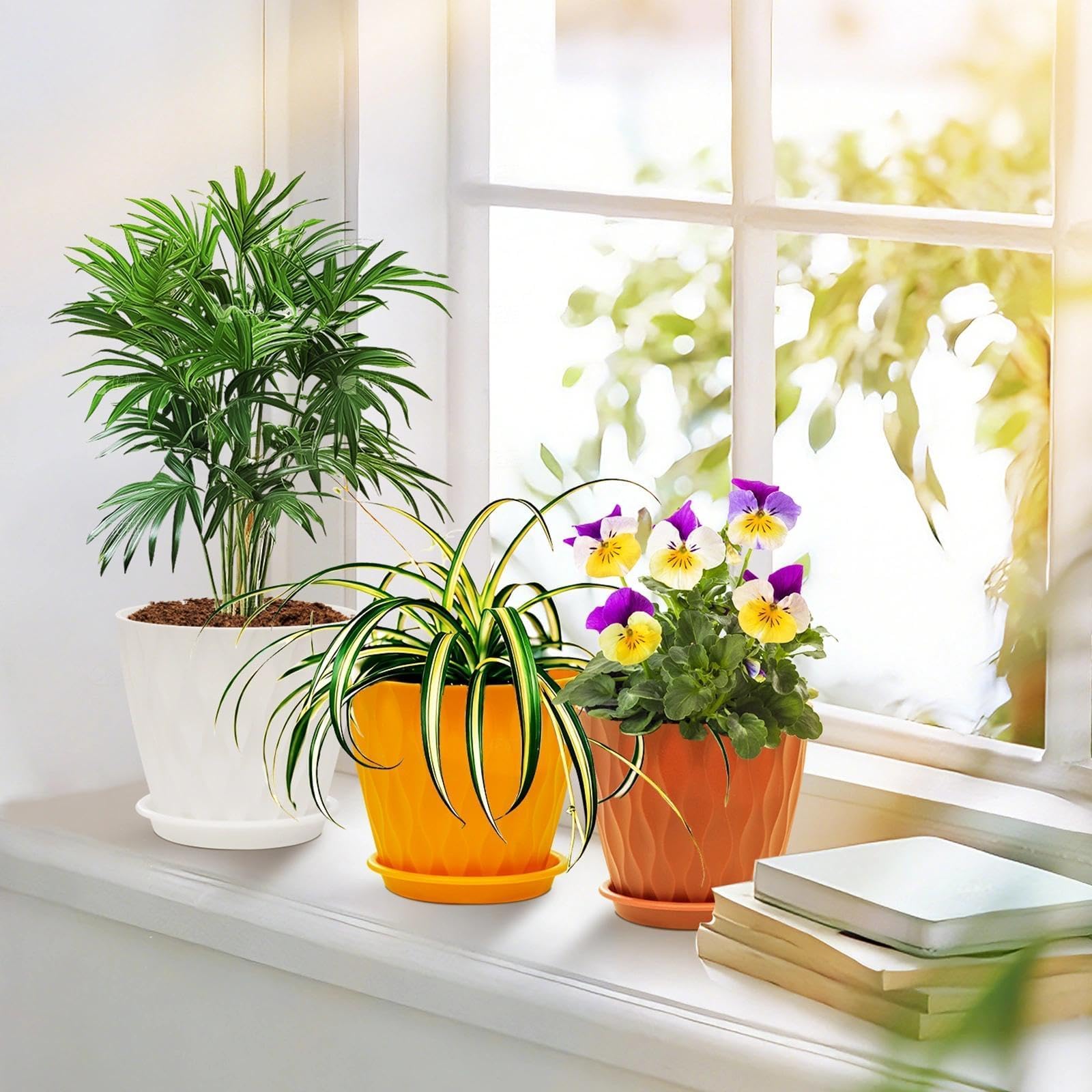 Omtofo Maceteros Decorativos Interior, Set de 6 Maceta Plástico con Apertura Base 10cm, con Agujero Drenaje, Macetas Pequeñas en PP para la Cocina, balcón, Plantas de jardín, Macetas Vivero — view 5