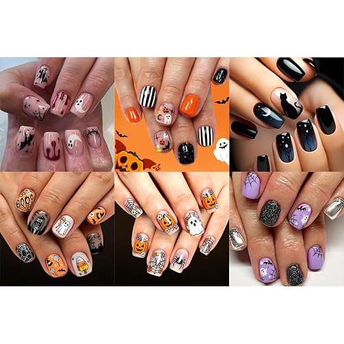 6 Packs (144 Pcs) Halloween Press on Nails Short Square