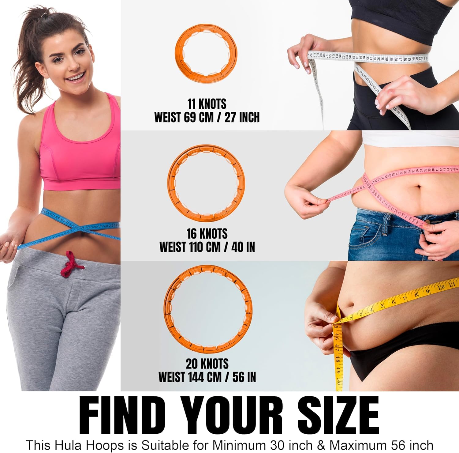 K-MART Hula Ring Hoop Ponderati Intelligenti, Anello Fitness Staccabile, Cerchio Hula con Massaggio con Palla a Rotazione Automatica a 360 Gradi, Ginnastica, Fitness per Adulti, Perdita di Peso,