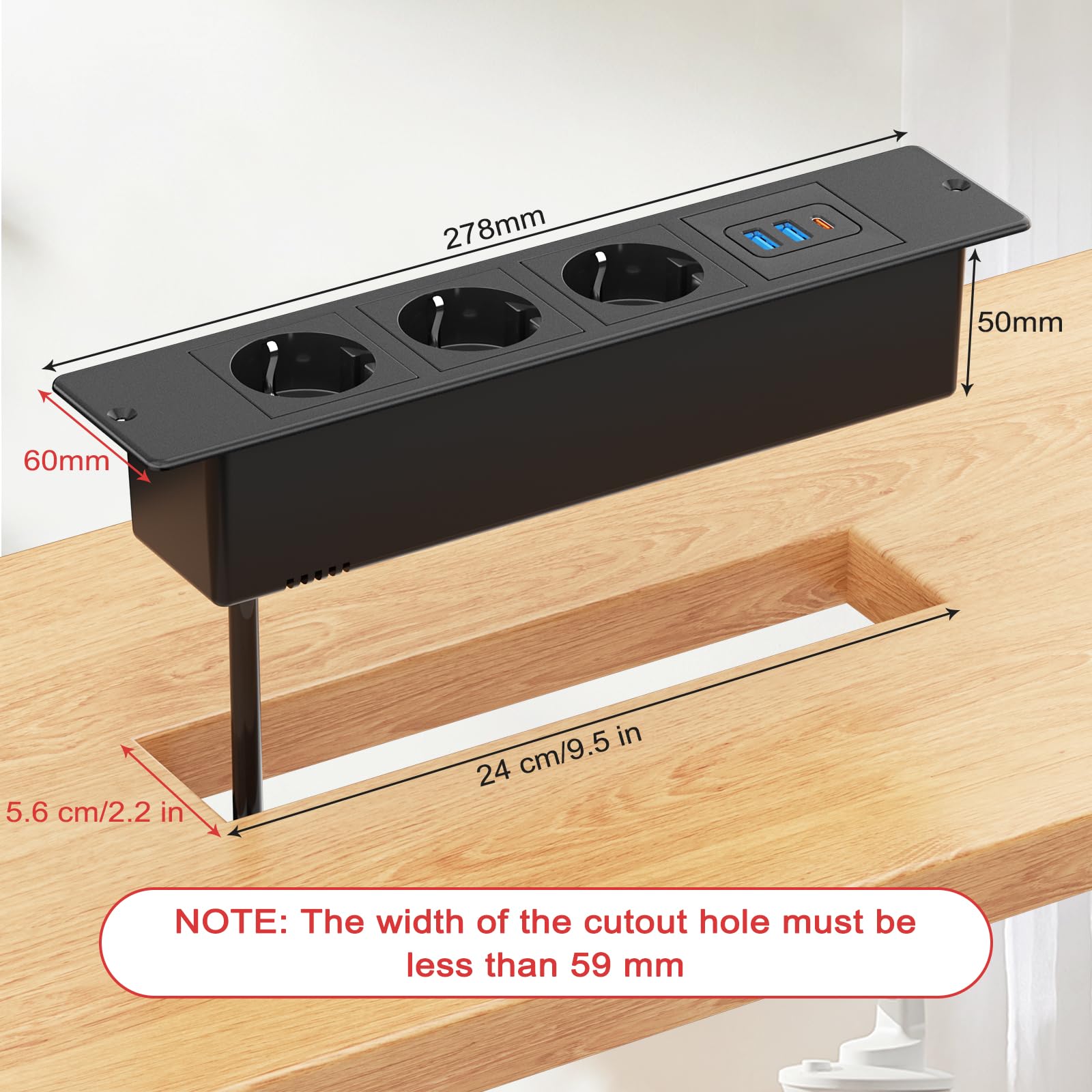 Prise de Table escamotable 3 Compartiments USB C 20W, Prise Cuisine