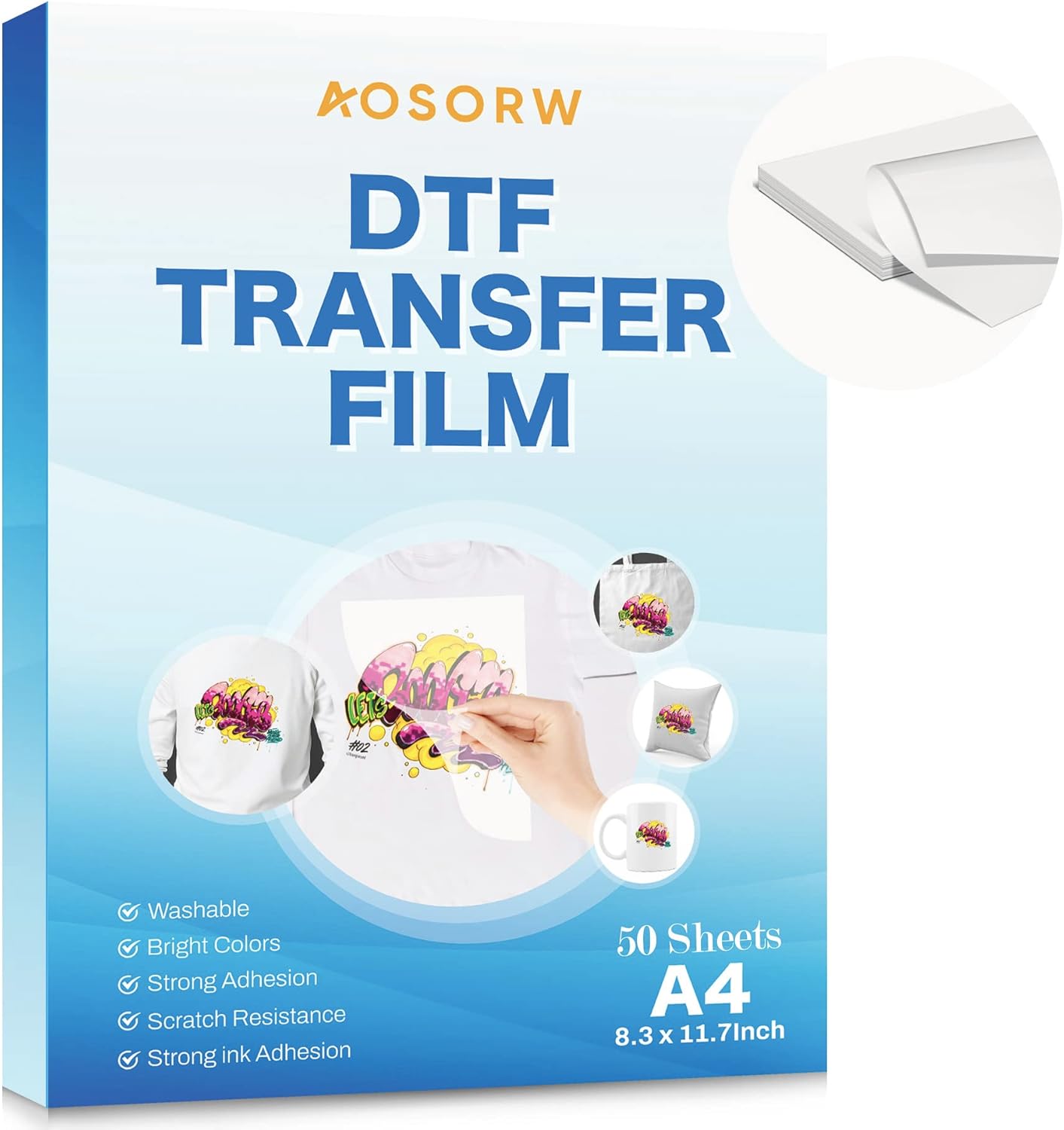 AOSORW 50 Sheets Dtf Transfer Film, Direct to Film Transfer