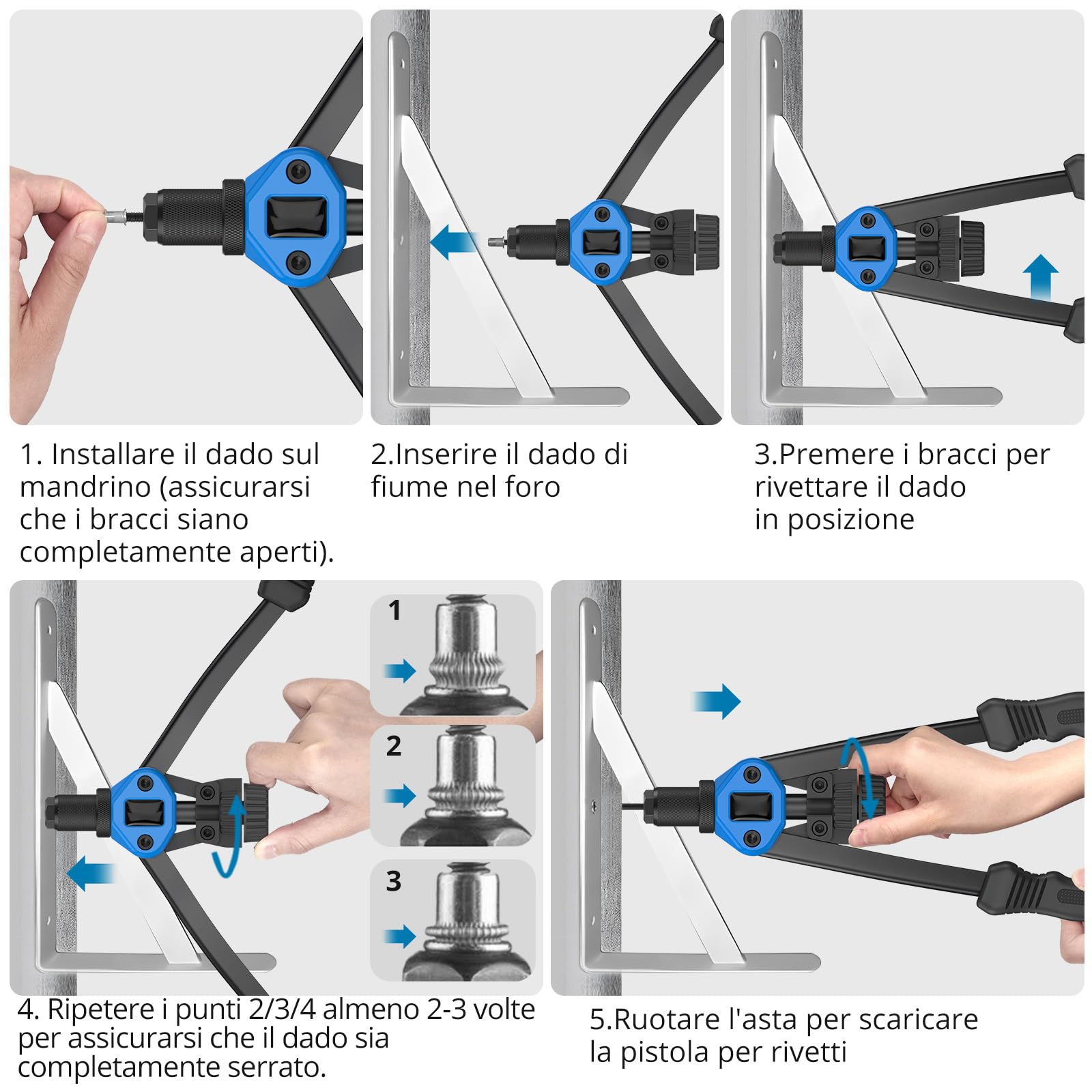 AUTOUTLET Kit 2 in 1 Pinza Rivettatrice da 13 Pollici per Rivetti Ciechi con 110 Dadi M3-M12 e 50 Rivetti Ciechi (3,2-6,4 mm),Rivettatrice Manuale Professionale