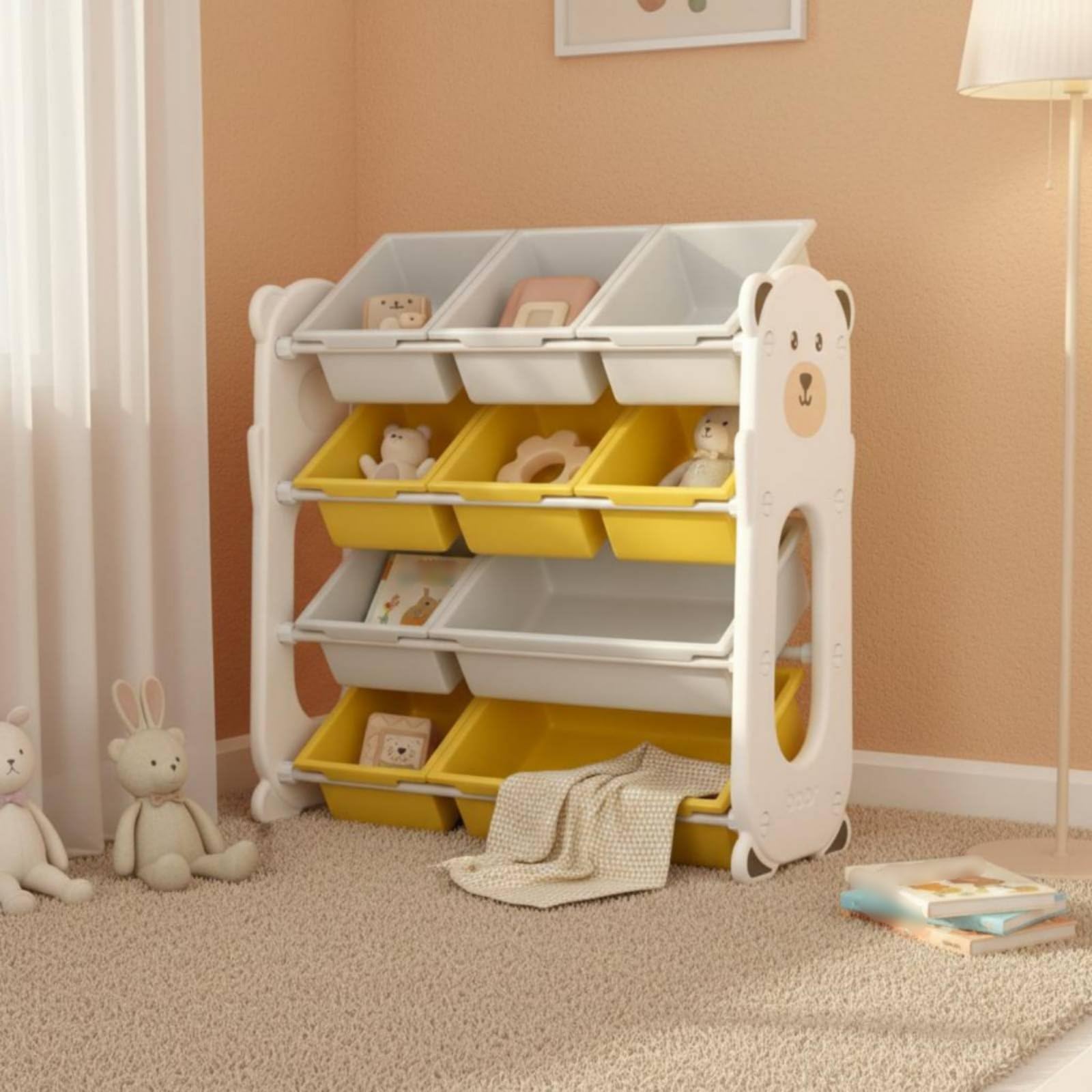 Baoblaze Estantería Infantil de Almacenamiento con Cubetas Anguladas Organizador de Juguetes Estantería para Niños Mueble de Almacenaje Material Marco de Acero, Gris
