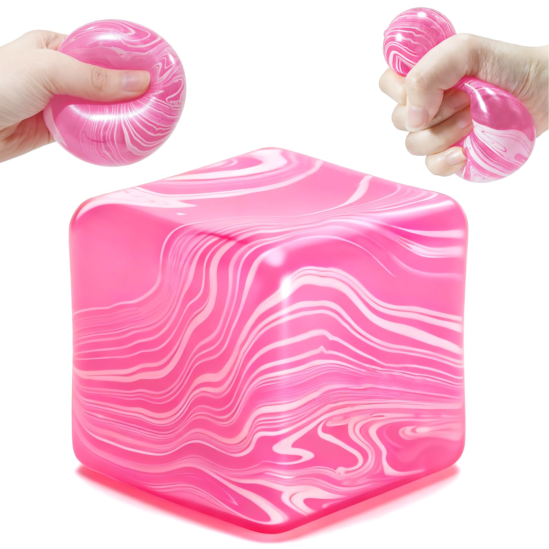 Photo 1 of 2.1" Flow Texture-Cube Squishy Toy, Slow Rising Anti-Stress Fidget Cube for Kids and Adults, Portable Sensory Fidget Toy for Anxiety Relief, Desk Decor Gift for School, Office, Travel.?Pink?