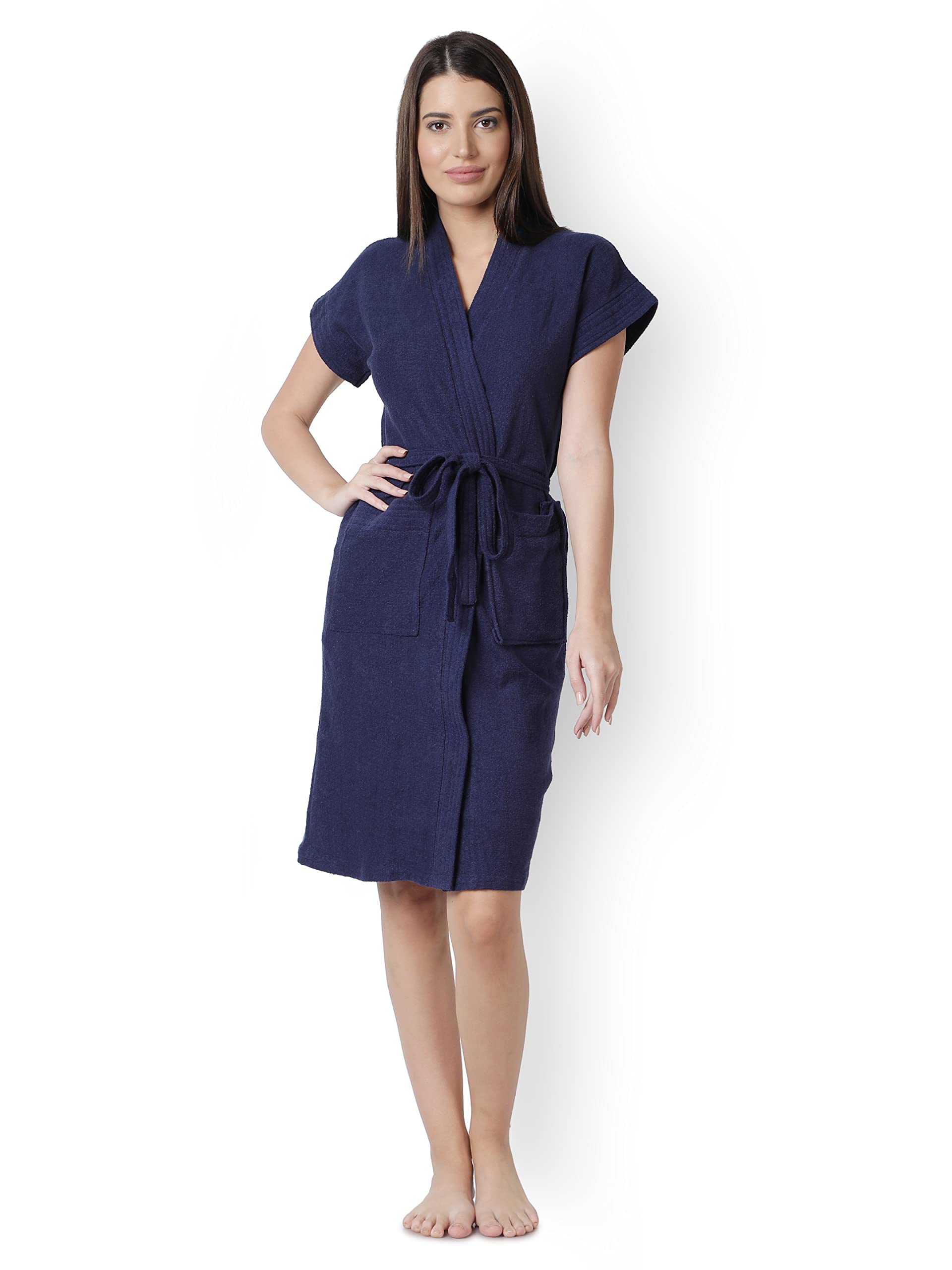 HotGown Soft Terry Cotton Bathrobe | Premium Double Pocket Bathrobe For Women's And Girl's | Half Navy Blue | (3XL, Navy Blue)