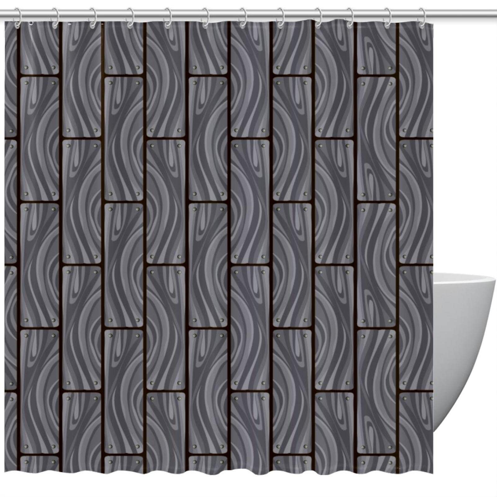 Rideau de douche motif abstrait planches bois 183x183 cm pour salle de bain moderne