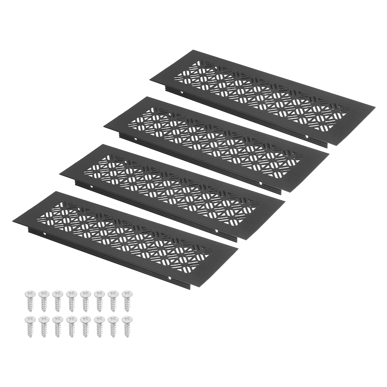 sourcing map 9 x 3 Inch (Duct Openings) Air Vent Cover, 4 Set Aluminum Grille Ventilation Cover Louvered with Mounting Screws for Cabinet Wardrobe Door, Black (10 x 3 Inch Outer Size)