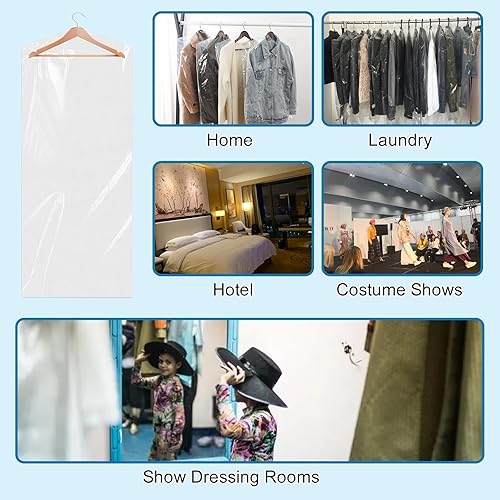Miniatura 5 de Paquete de 20 bolsas de ropa para colgar ropa, bolsas transparentes de limpieza en seco, bolsas de ropa colgantes a prueba de polvo, para