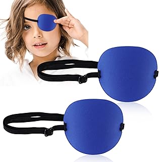 2 Pack Adjustable Eye Patches for Adults and Kids, Lazy Eye Patch for Left or Right Eye, Soft and Adjustable, Medical Eye Patch After Amblyopia Surgery, One Eye Cover for Pirate or Cosplay (Blue)