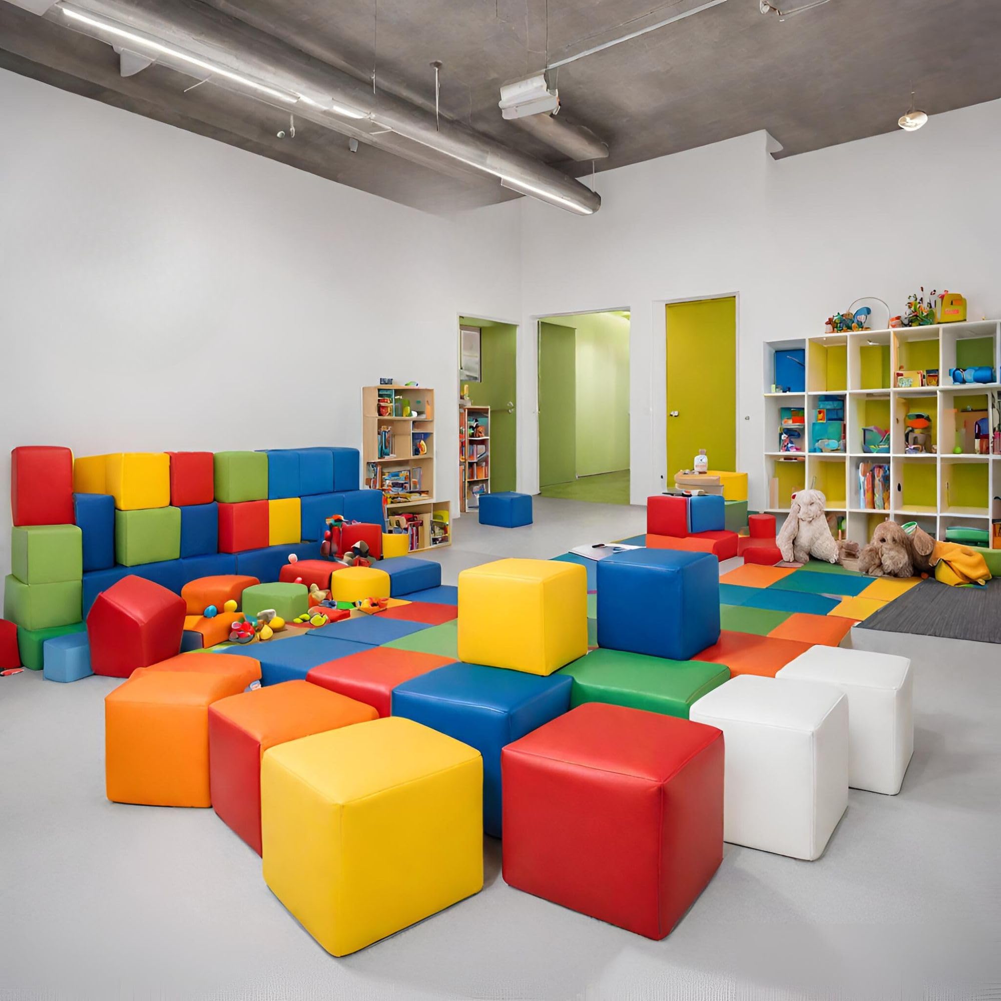 ARKETICOM, Baby Dado Pouf in Ecopelle per Bambini Verde, Seduta e Poggiapiedi 25x25 cm
