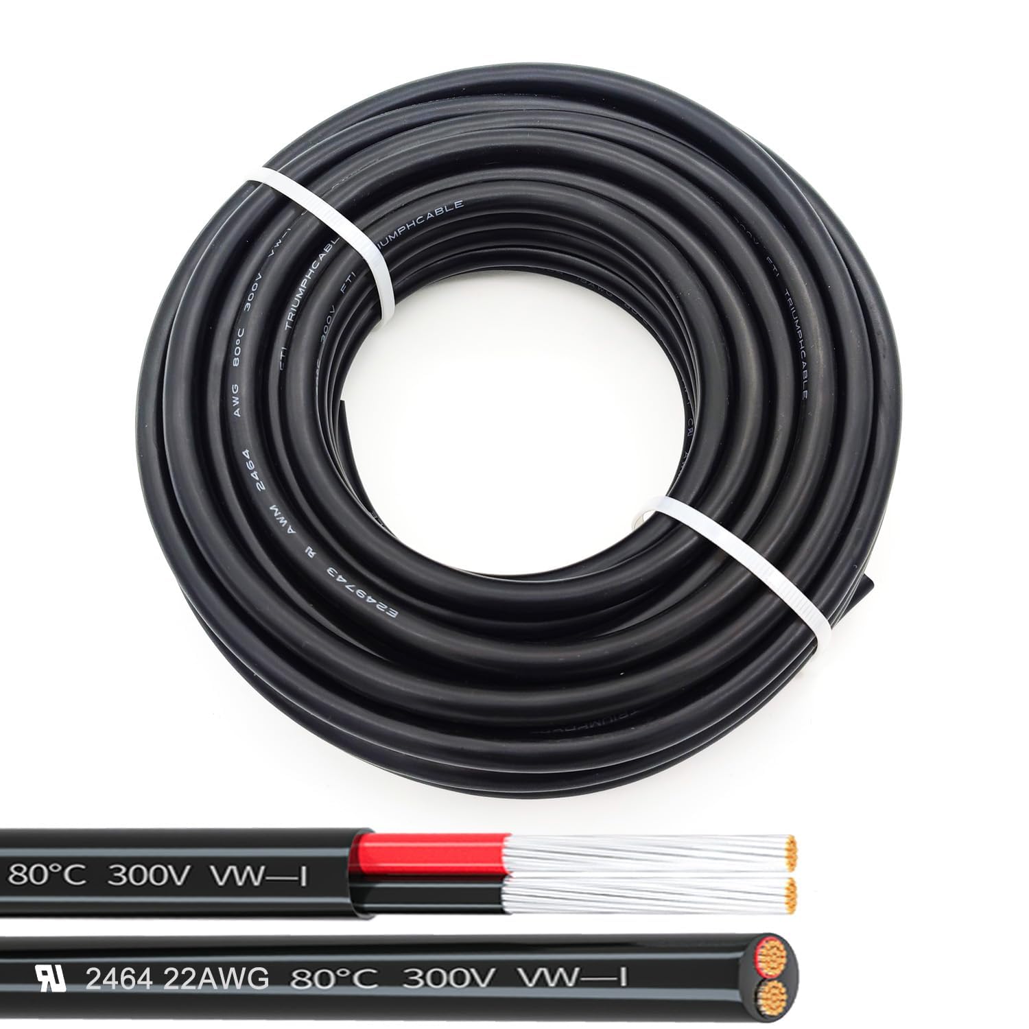 Generic 22AWG UL2464 Power Cable LED Red & Black 2 Conductors tinned ...