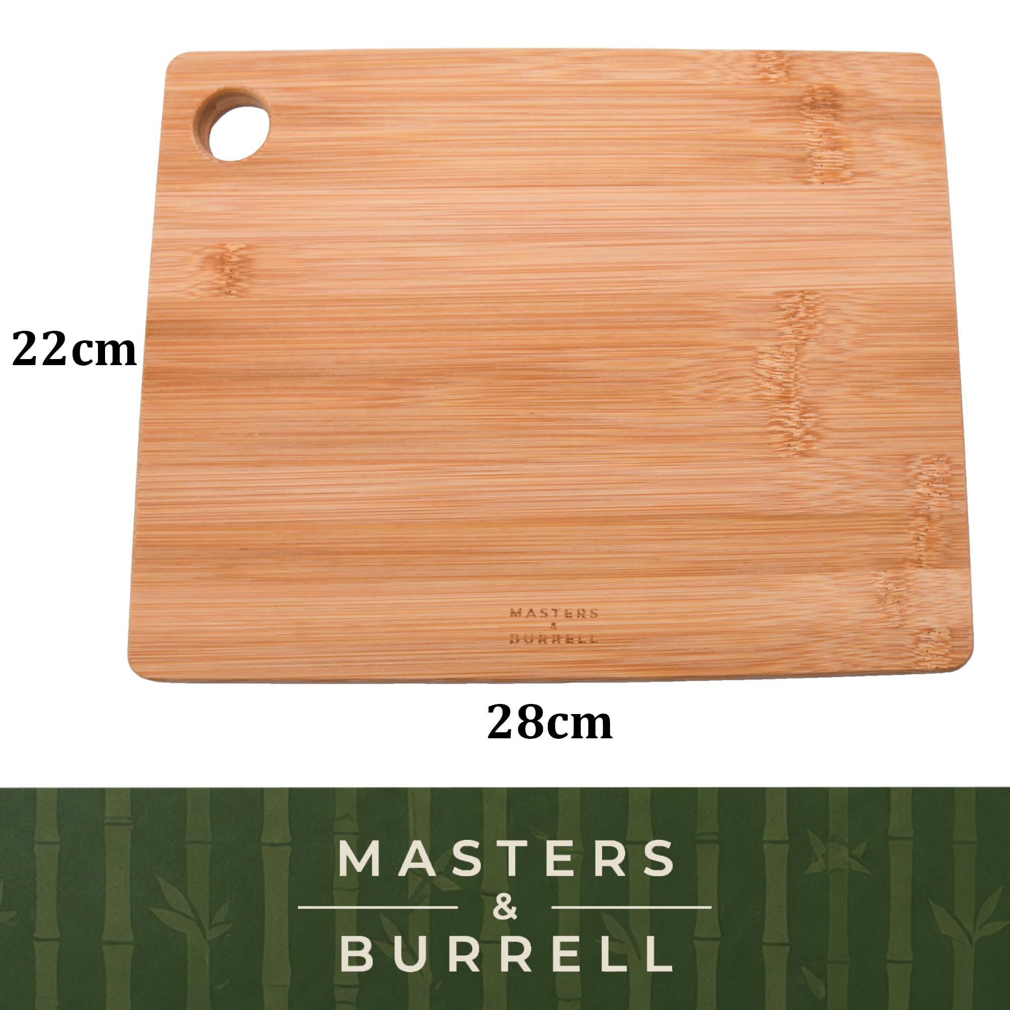 Masters & Burrell Set di 3 taglieri in legno di bambù, extra spessi, dimensioni: 33 x 22 | 28 x 22 | 22 x 15 cm, piedini antiscivolo a 3 strati senza plastica