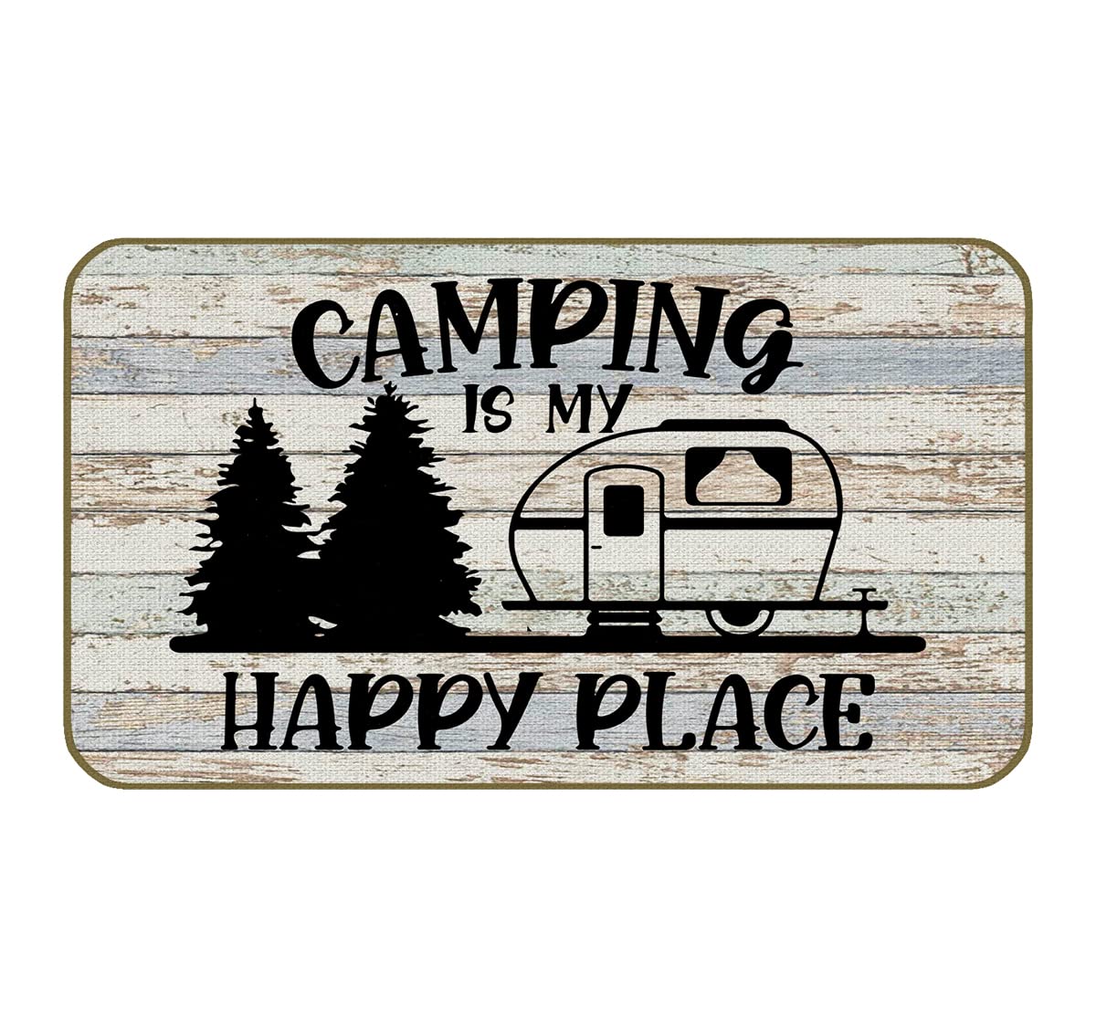 UINHMOP 17''×30''Camping is My Happy Place Decorative Doormat,Funny Camping Floor Mats,Farmhouse Decor for Home Front Door Porch Outdoor Indoor