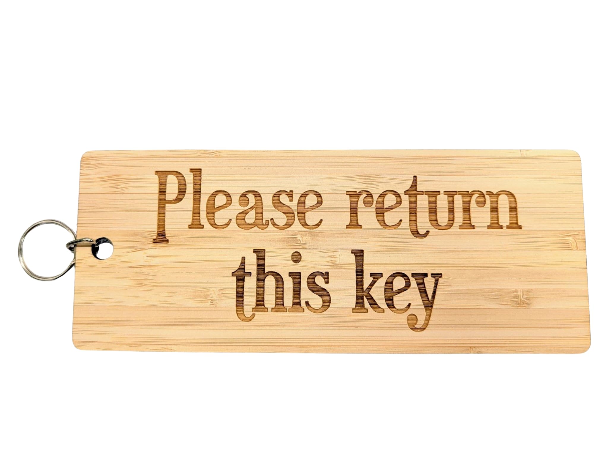 Cherry Grove Craft Please Return This Key Keyring - Extra Large 200x80mm Bamboo Key Tag for Hotels, Offices and Toilets - Engraved Reminder