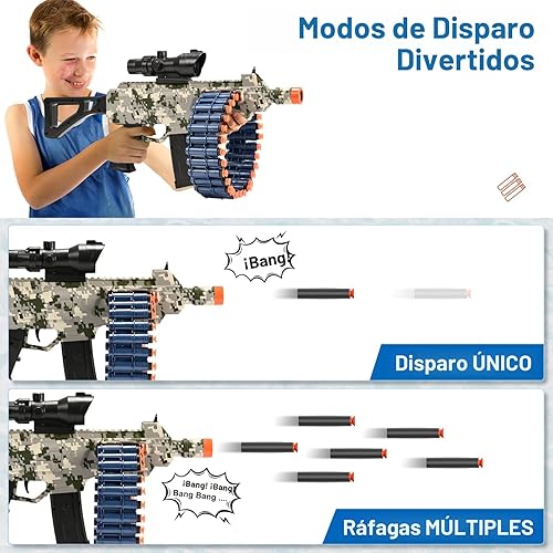 Miniatura 3 de Juguete eléctrico automático con alcance, JakMean Toy Blaster con 30 clips de dardos y 100 dardos de espuma, juegos de disparos al aire libre,