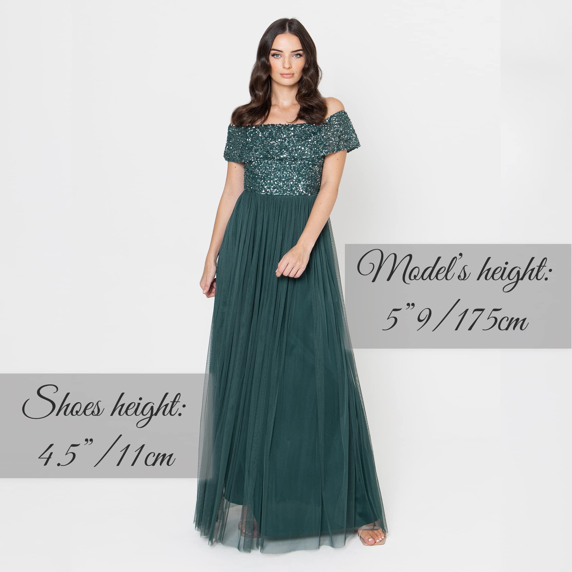 Maya Deluxe Maya Berry Bardot Embellished Maxi Dress Vestido de Dama de Honor Mujer