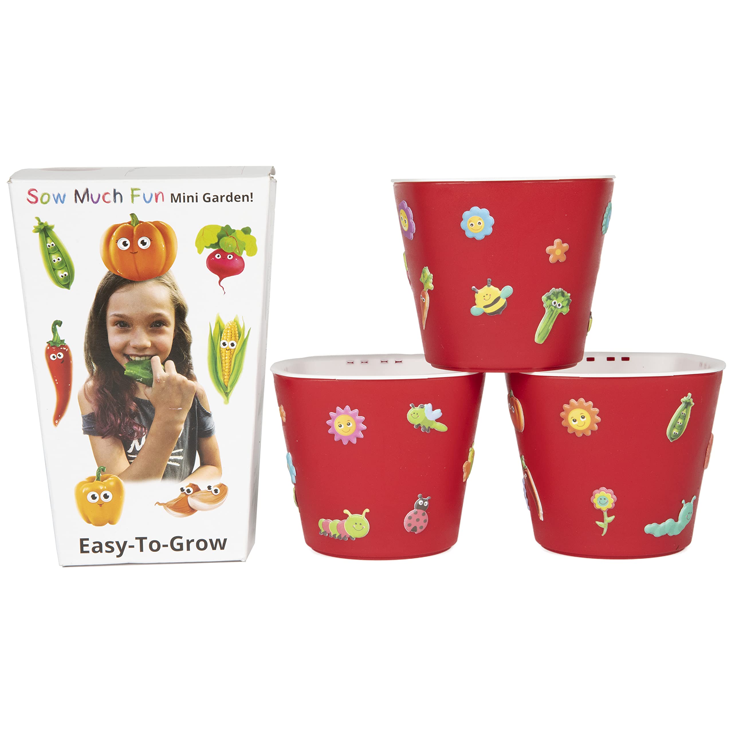 Window Garden Sow Much Fun Seed Startining Kit for Kig, Vegetable Planting and Growds, 3 Self Watering Planters, Soil, Seeds and Puffy Stickers. No Mess, Easy (Cucumber)