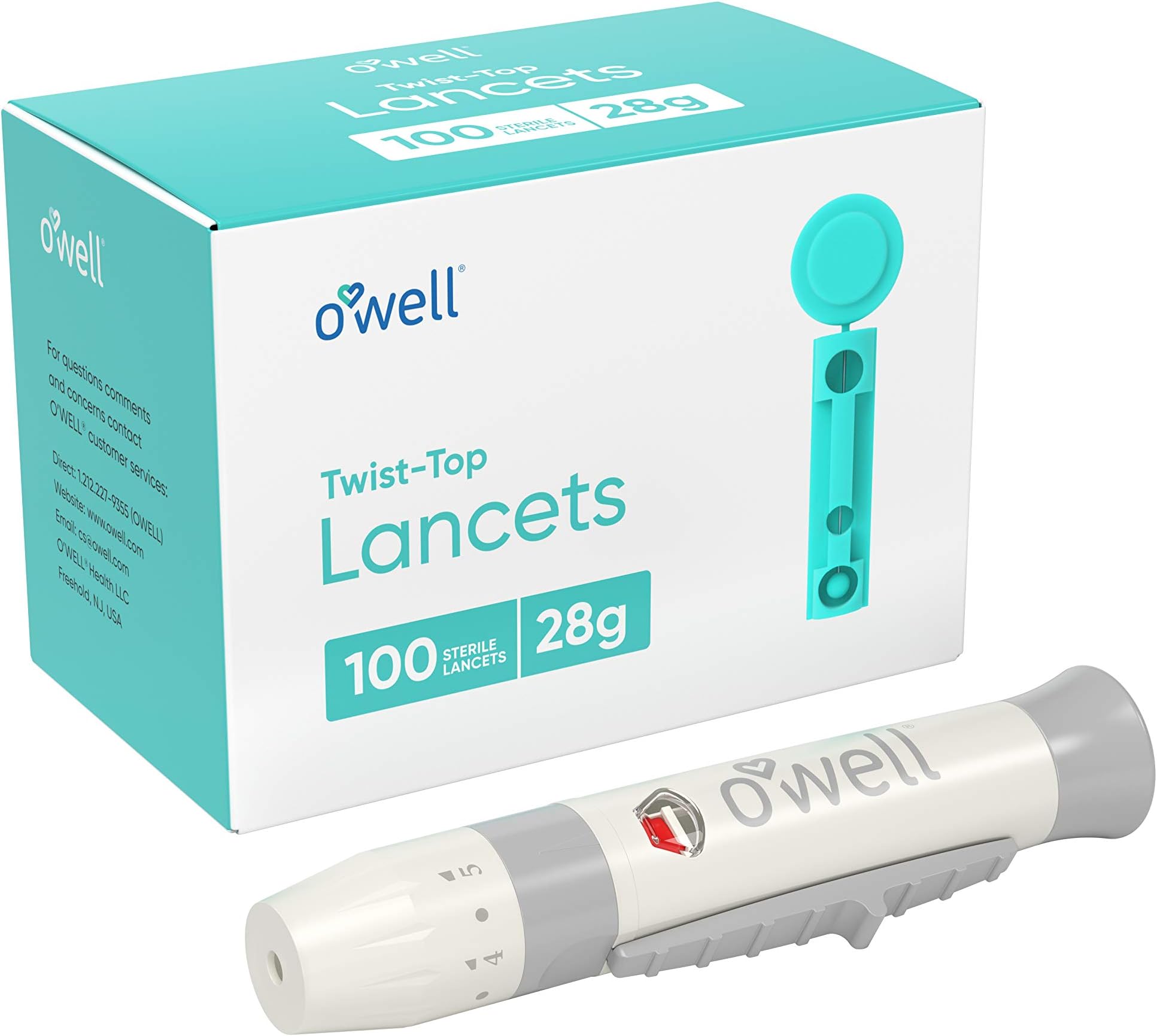 OWell Lancing Device Kit + 100 Sterile O'WELL Twist Top