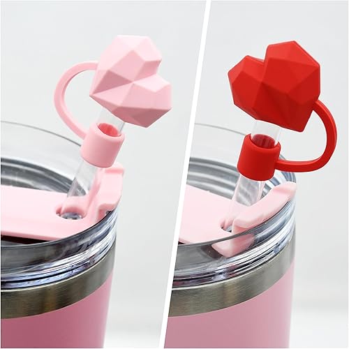 Miniatura 2 de Meitesti Tapa de popote para copa Stanley, adorno de popote en forma de corazón compatible con vaso de 30 y 40 onzas con asa, puntas de popote de