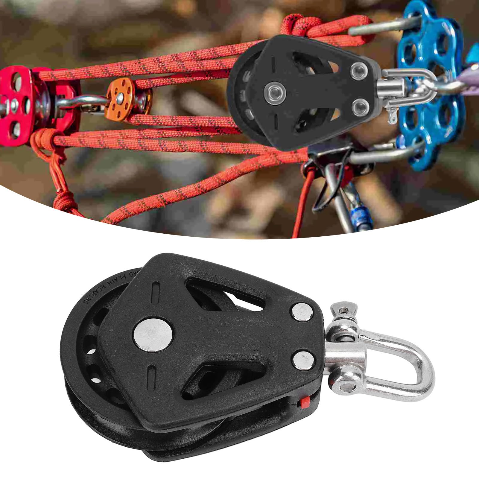 Polea marina resistente, acero inoxidable y nailon, polea de una sola cabeza para veleros y kayaks, alta capacidad de carga, mecanismo de bloqueo para un uso seguro
