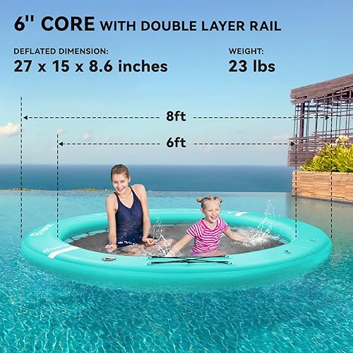 Miniatura 4 de FBSPORT Inflatable Water Hammock Round Floating Ring, Inflatable Dock Floating Platform for Lake WCupholder, Sun Float Chill Raft Float Ring Tanning