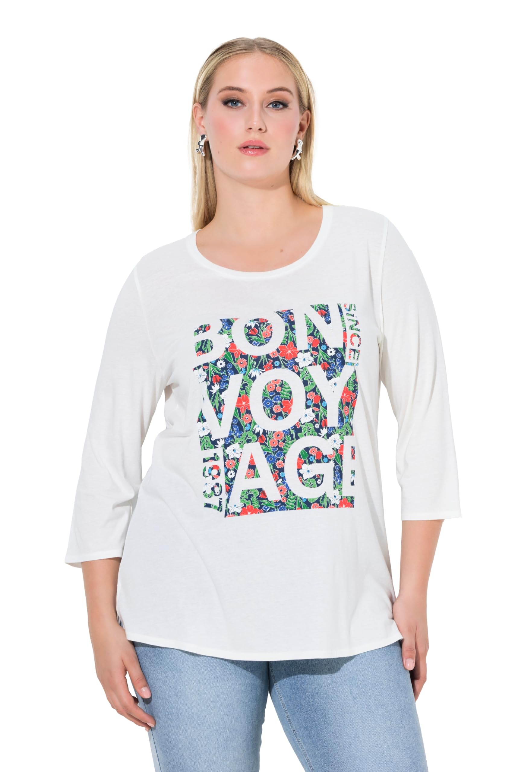 Ulla Popken Damen große Größen Übergrößen Plus Size Shirt, Bon Voyage, Classic, Rundhals, 3/4-Arm 845739