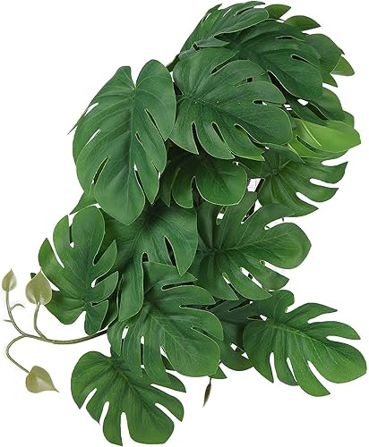 Miniatura 7 de 2 piezas de hojas de plástico realistas para decoración de peces, plantas de agua artificiales de simulación de vid con ventosa para terrarios de