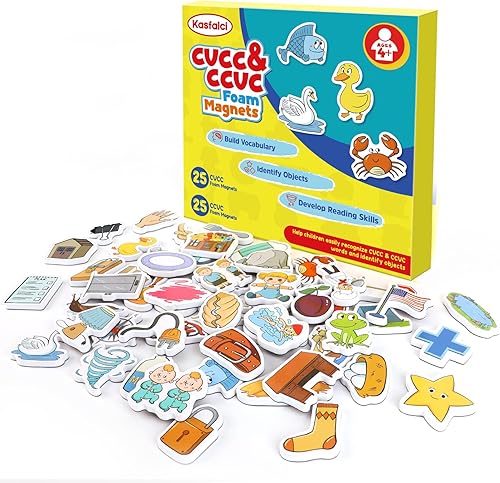 CVCC & CCVC Juegos de palabras, 50 objetos de espuma magnética, imanes de nevera para niños, juguetes de terapia del habla para niños pequeños,