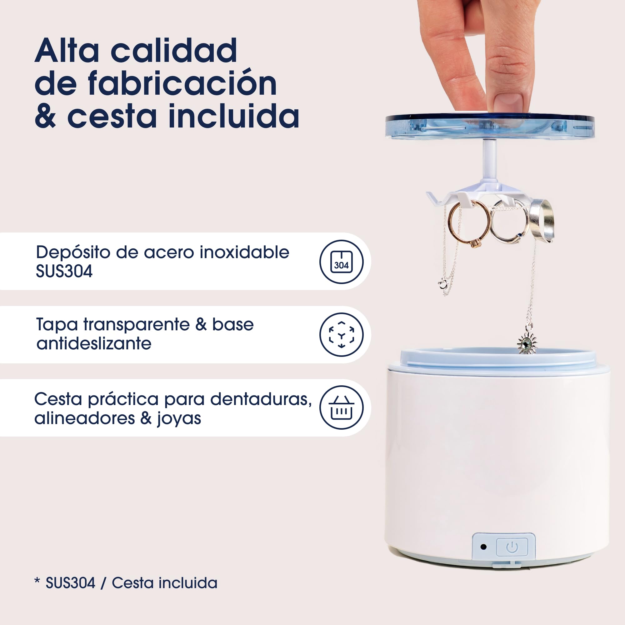 ZENT SoniQWave Limpiador Ultrasonidos Dental 200 ml 36-41 kHz 78 x 98 mm - Ultrasonidos Limpieza de Férula Dental, Joyería y Relojes - Tecnología FullWave & Acero Inox SUS304