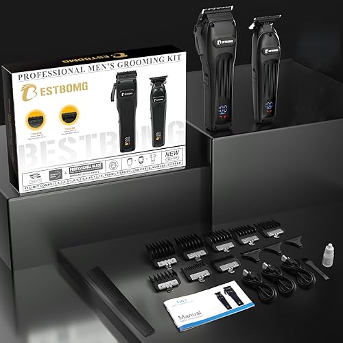 Miniatura 7 de BESTBOMG Cortadora de pelo profesional para hombres, juego de cortapelos y recortadora de peluquería profesional, para hombre, kit de corte de pelo