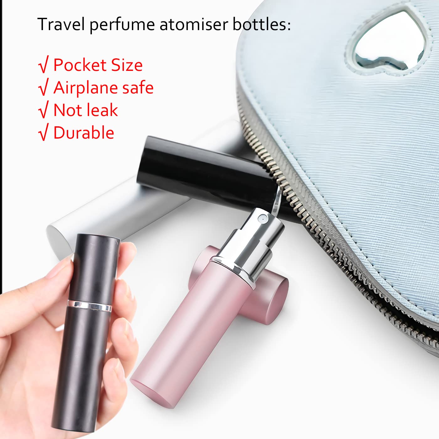24 Piezas Mini 10 ml Aluminio Rosa Botella de Spray Pequeño Vidrio Vacías con Bomba en Spray de Niebla Fina Atomizador Muestra para Perfume Artículos de Agua Líquidos Cosmético Viaje