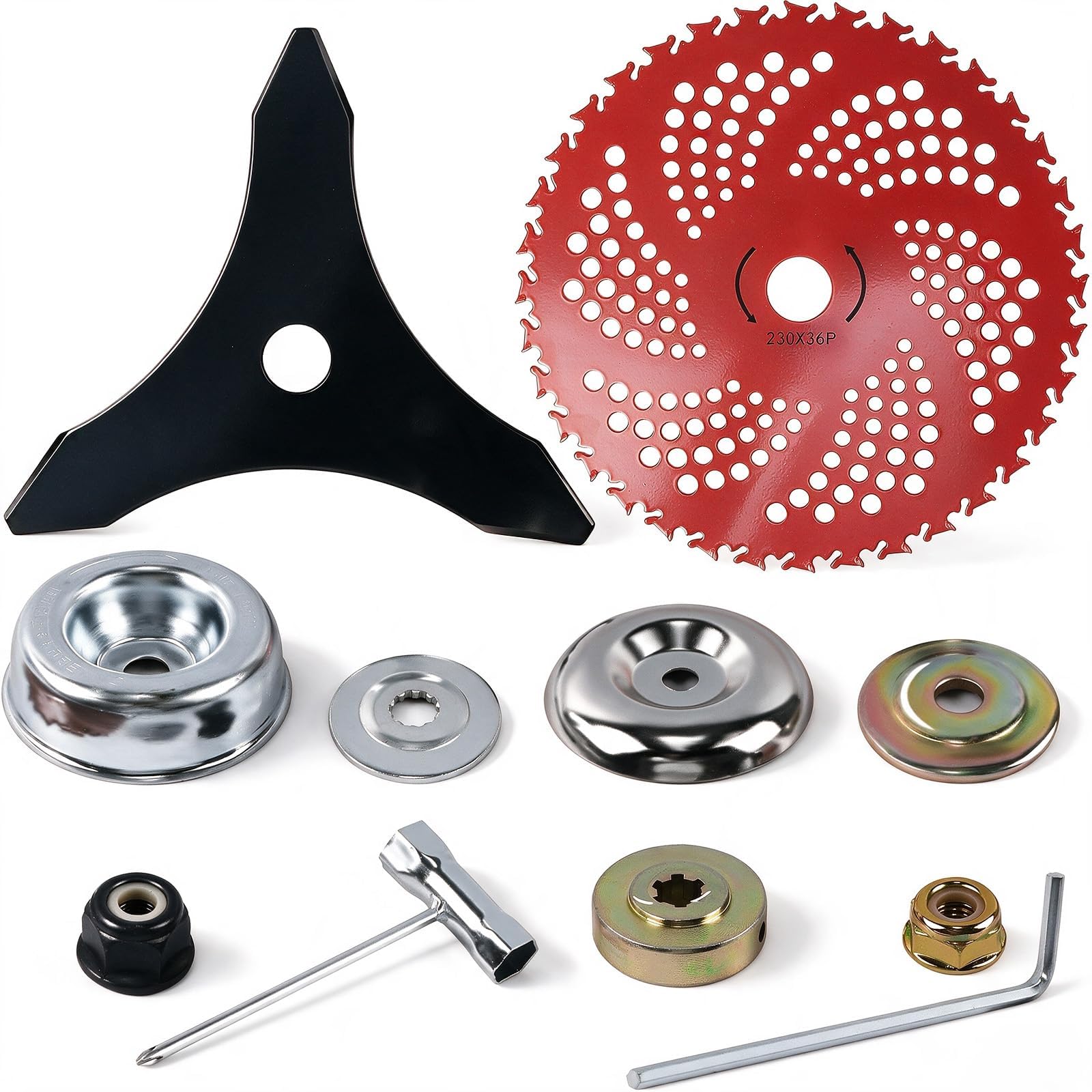 AIIQESBT Brush Cutter Blade, Metal Strimmer Blades & Universal Adapter Kit