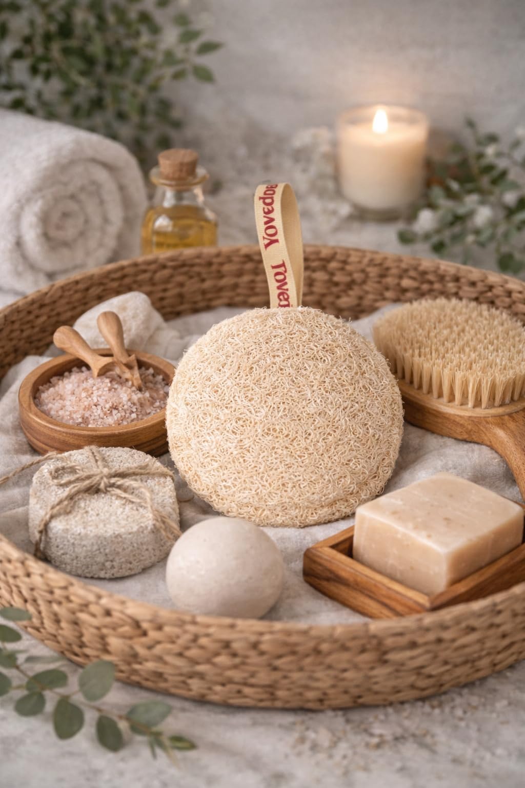 Yovedu Natural Loofah Sponge (3 Pack) with Cotton Canvas Potli Bag β Plant-Based Body Exfoliator, Soft When Wet, Plastic-Free Bath Scrubber for Shower & Skincare (Assorted) 1