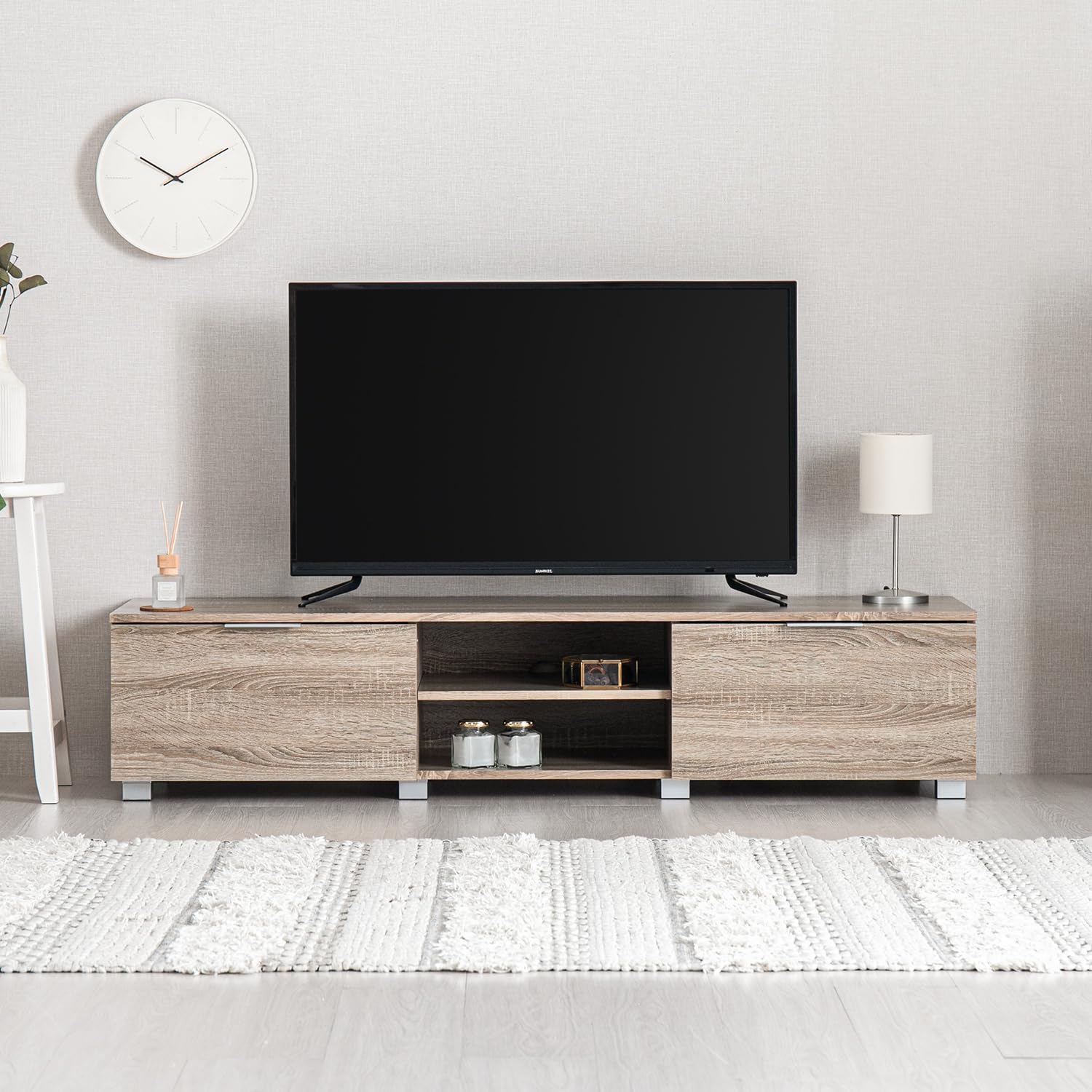 Amazon｜モダンデコ テレビボード 150 ロータイプ 収納 配線孔