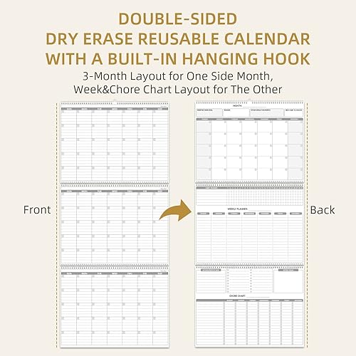 Miniatura 2 de Calendario de pared grande de borrado en seco, 40 x 17.5 pulgadas, planificador de 3 meses, multifuncional para mes, semanas, tabla de tareas para