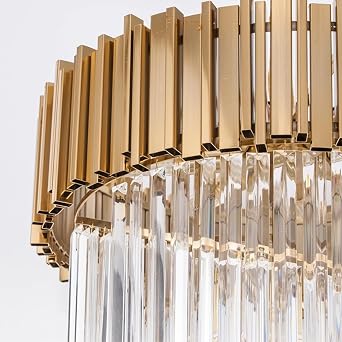 Gold Crystal Chandelier,Golden Stainless Steel Ceiling Light,Led Adjustable Light Color Luxury Pendant Lights,Round Chandelier for Villa Hotel Living Room Dining Room(Color:Gold,Size:60CM) [Energy Class A+++]