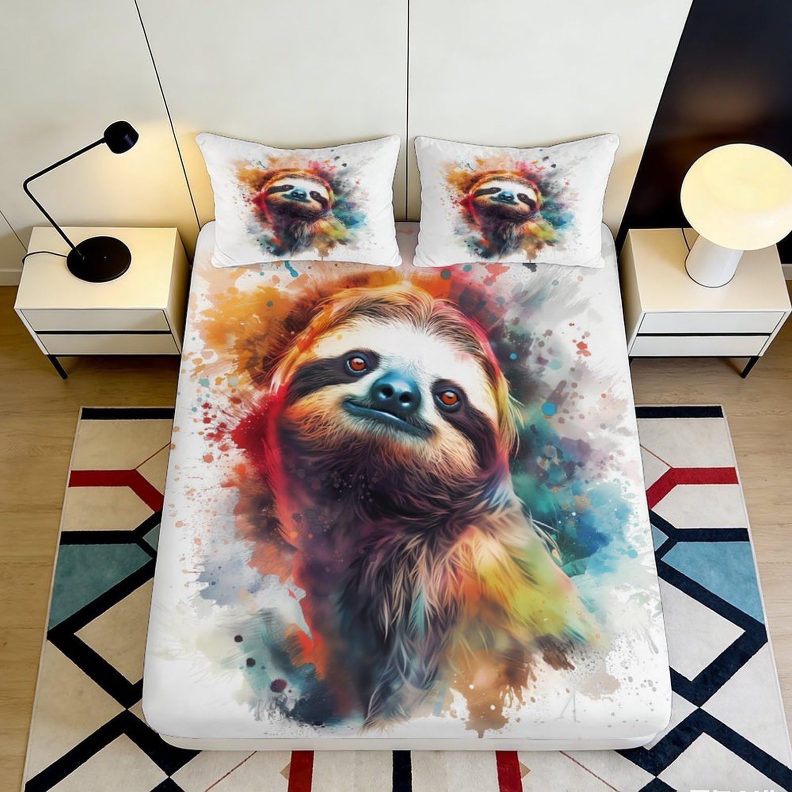 Uxinyoume Style-7 3D Printed Watercolor Sloth Fitted Sheet Microfiber Soft Mattress Cover For Bedroom Dorm Decor Dustproof Washable 90X200x25cm