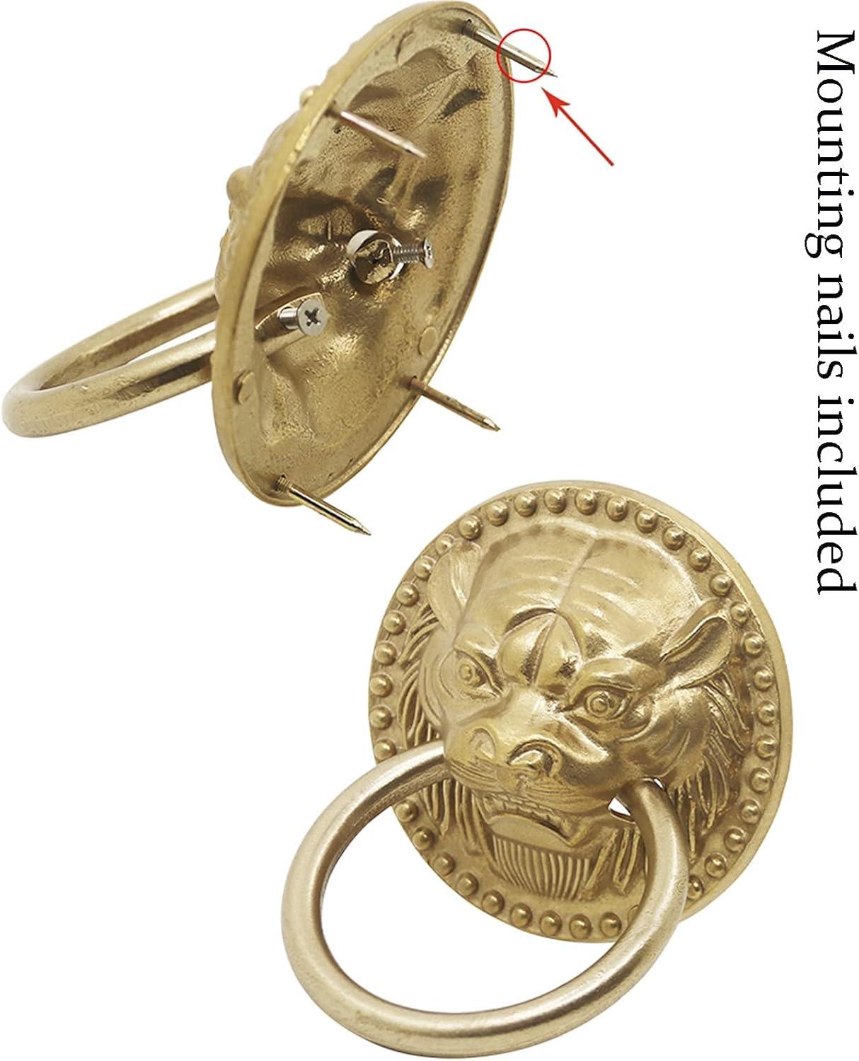 Tiger Head Brass Door Knocker Vintage Thick Copper Door Handle Antique Front Door Garden Wall Decoration Accessories (Size: Diameter 16cm Color: Brass)