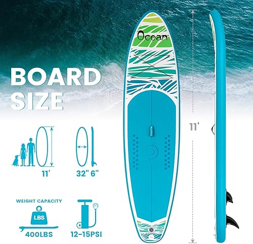 Miniatura 2 de FEATH-R-LITE Tabla de remo inflable de 10 pies 5 pulgadas  11 pies 6 pulgadas, ultraligera SUP con accesorios de tabla de remo inflable, aletas,