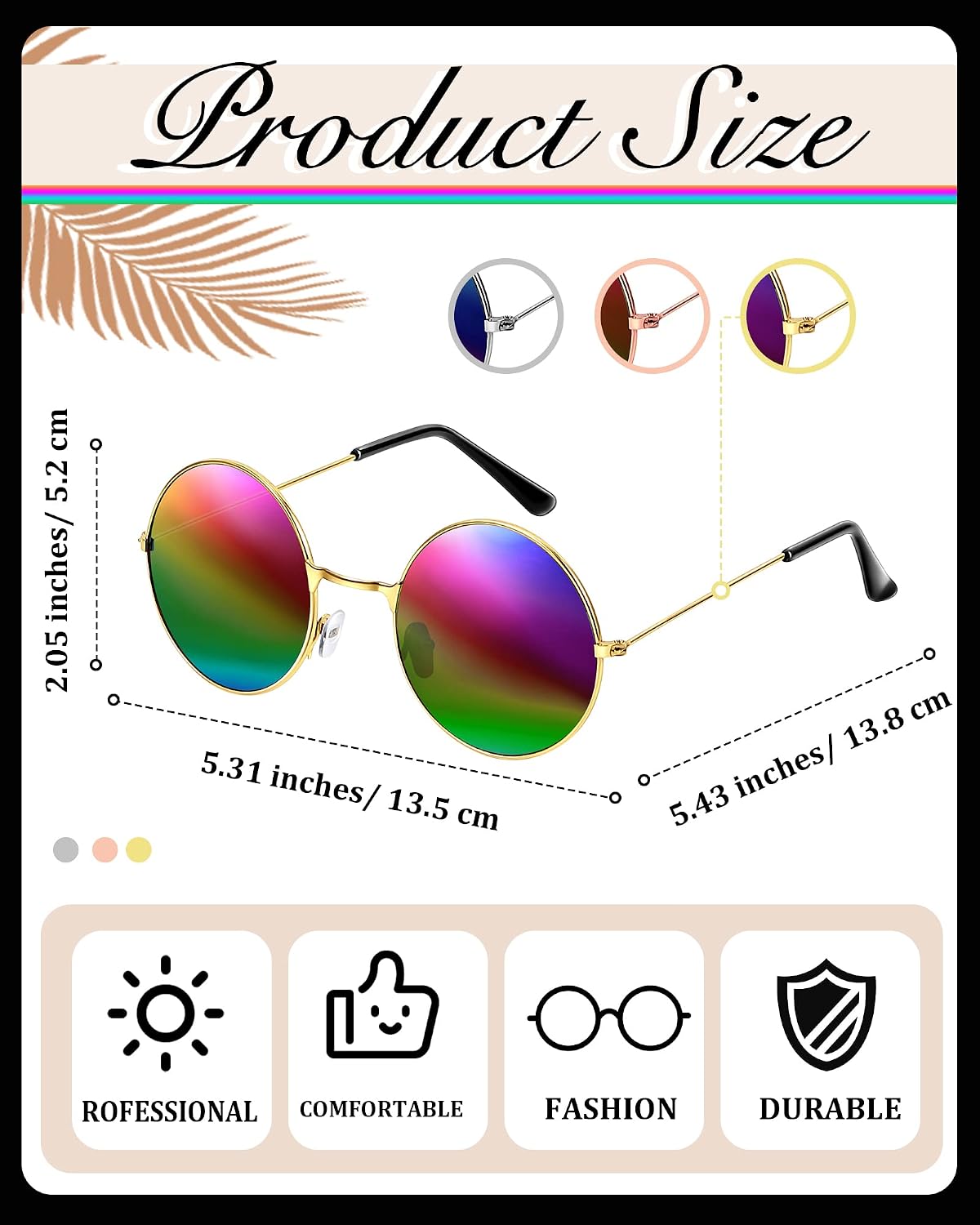Xuhal Gay Pride Sunglasses LGBTQ Pride Glasses Retro Round Polarized Rainbow Sunglasses Classic Hippie Tinted Glasses