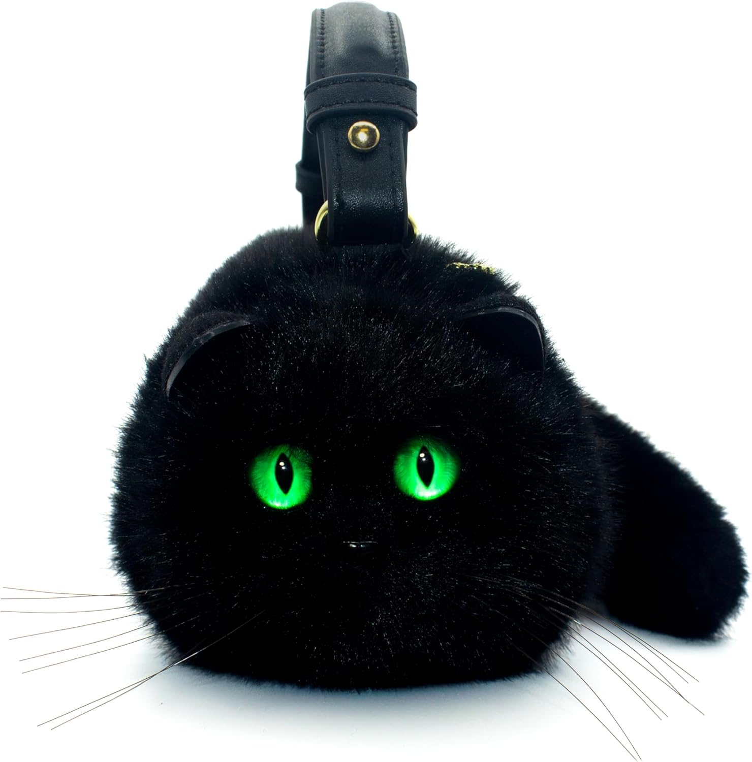 Cute Black Cat Faux Fur Purse with Green Eyes, Handbag or Shoulder Bag