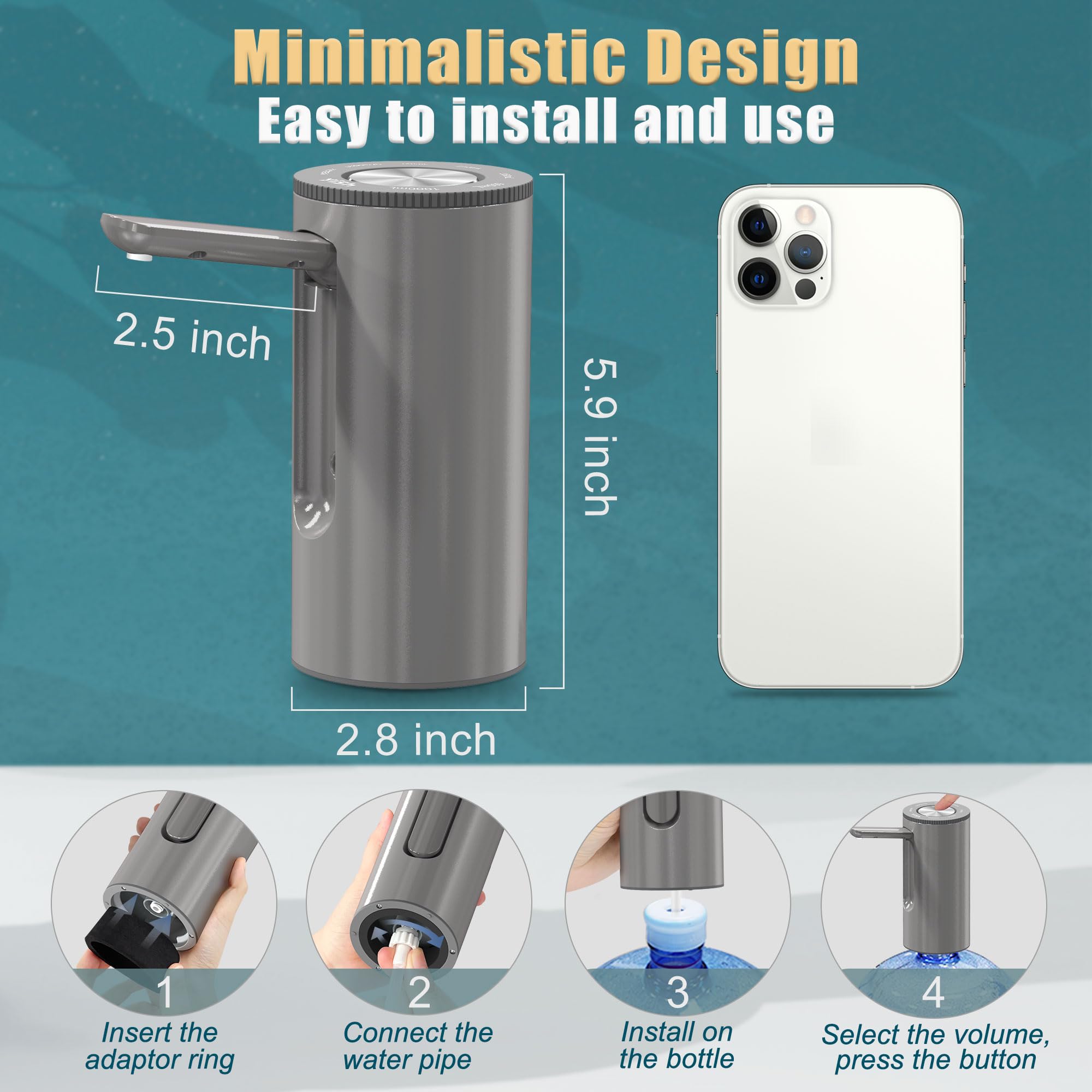 YISH Pompe Distributeur Eau Portable Rechargeable USB 3.8-18.9L Bouteille Maison Camping Bureau