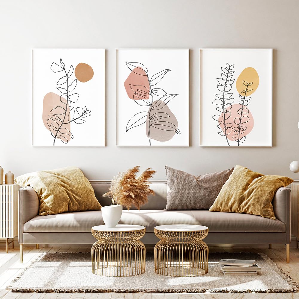 WBYZAC Art Prints-Abstract Geometric Boho Botanical Leaves Neutral Canvas Painting Poster Wall Art Print Pictures Bedroom Kitchen Home Decor Artwork-50 * 60cm*3PCS (No Frame)
