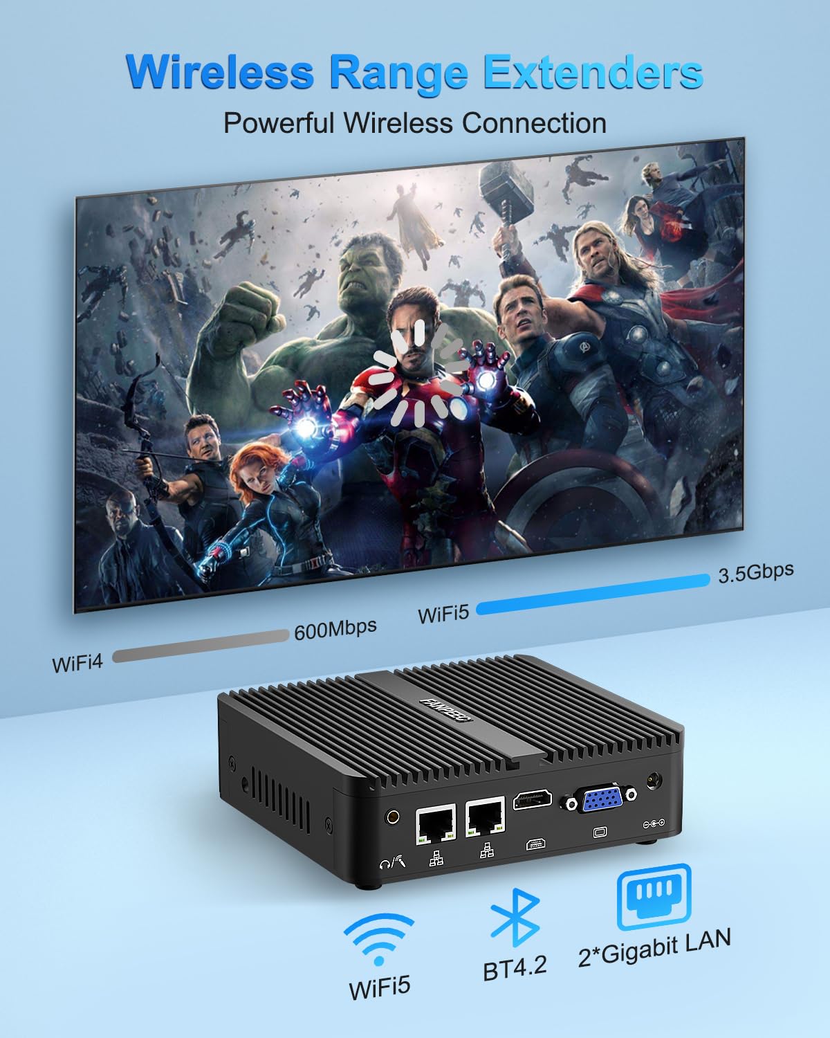 FANPEEC Lüfterloser Mini PC J5005 (bis zu 2,80 GHz) 16GB DDR4 512GB MSATA SSD, Industrie PC HD + VGA, WiFi5 BT4.2, Lüfterloser Mini Computer Win11 Pro, 2xRS232 COM, 4xUSB, TPM 2.0, Power On Auto