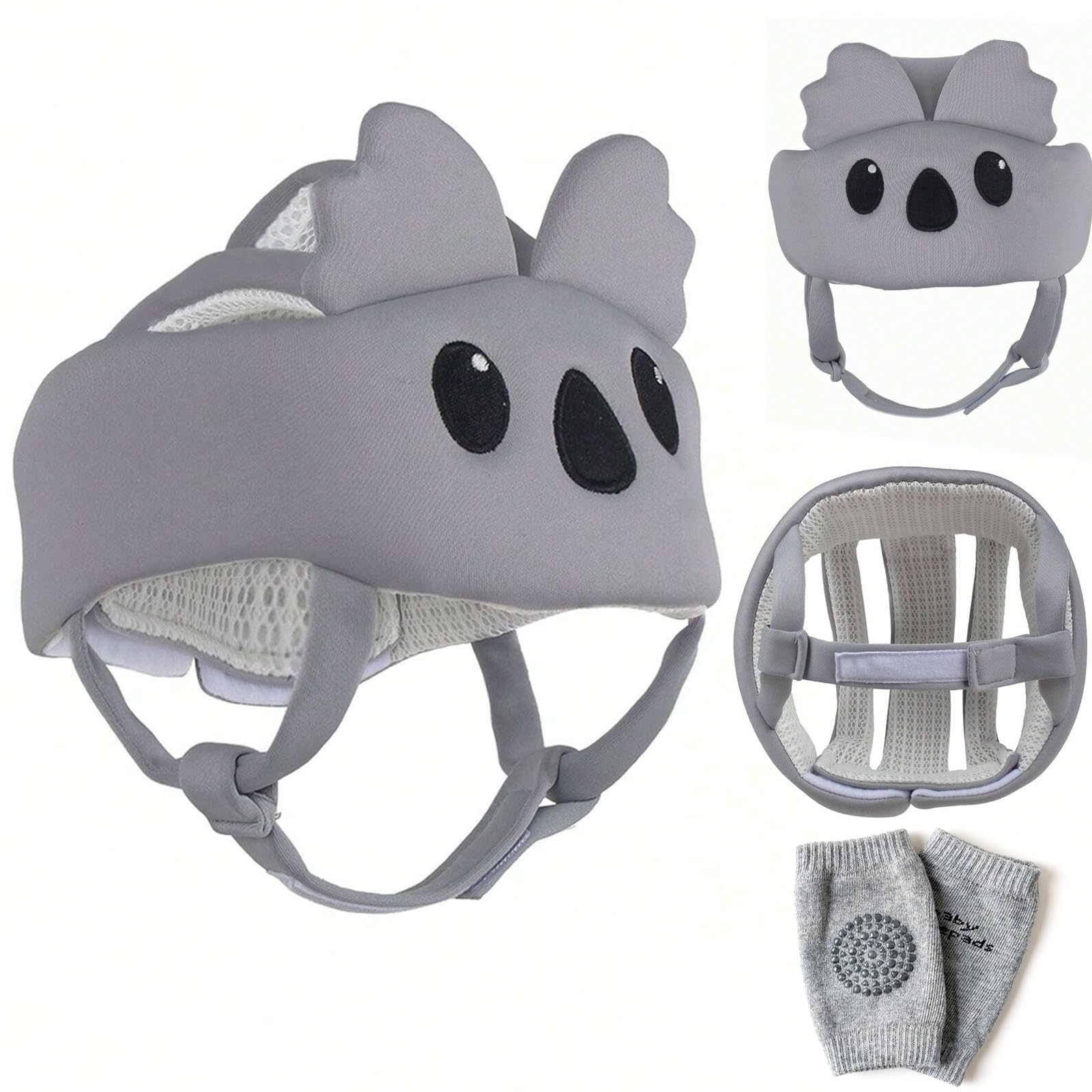 RAYRIT[Upgrade] Baby Safety Helmet Infant Toddler Breathable & Adjustable Soft Head Cushion Bumper Bonnet for Running Walking Crawling with Soft Knee Pads (1, Grey)