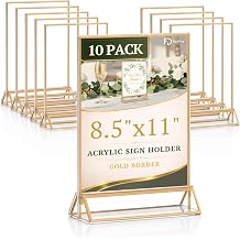 Daofary Acrylic Sign Holder 8.5x11, 10 Pack Double Sided Clear Gold Frame Tabletop Display, Menu Flyer Table Number Holder for Wedding Reception and Restaurant Tables