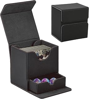 Deck Box, TCG Deck Box, Collectibe Card Boxes, Deck Boxes for Cards - Large Size for 100+ Sleeved Cards, PU Leather Strong Magnet Card Deck Case for TCG CCG (Black)
