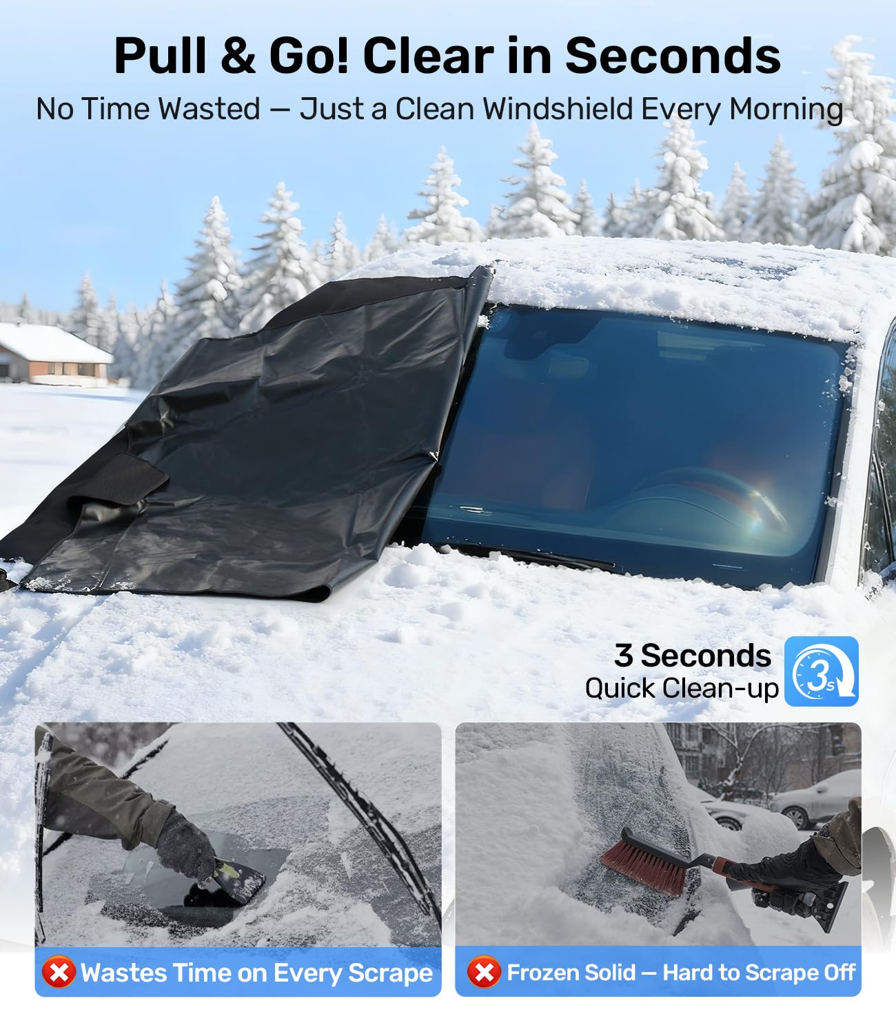 Zanch Upgrade Windshield Cover for Ice Snow Fast Install Removal 600D Oxford Fabric Against Magnetic Fit Snow Ice — view 2