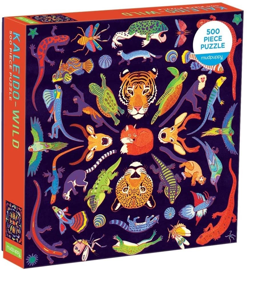 Kaleido-Wild 500 Piece Family Puzzle from Mudpuppy - Beautifully Illustrated Wild Animals, Unique Kaleidoscope Pattern, 20" x 20", Provides Hours of Puzzling Fun, Ages 8+, Image Insert Included